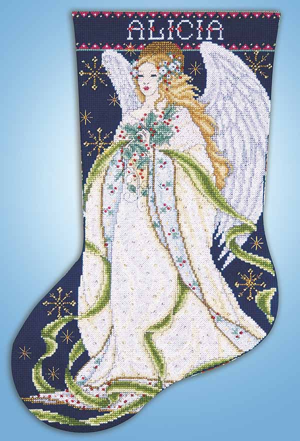 Holly Angel Christmas Stocking Cross Stitch Kit by Design Works