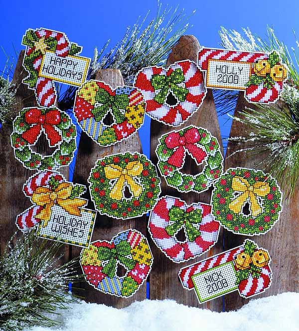 Candy Canes and Wreaths Ornaments Cross Stitch Kit by Design Works
