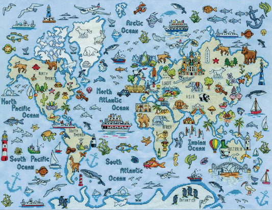 World Map Cross Stitch Kit by Design Works