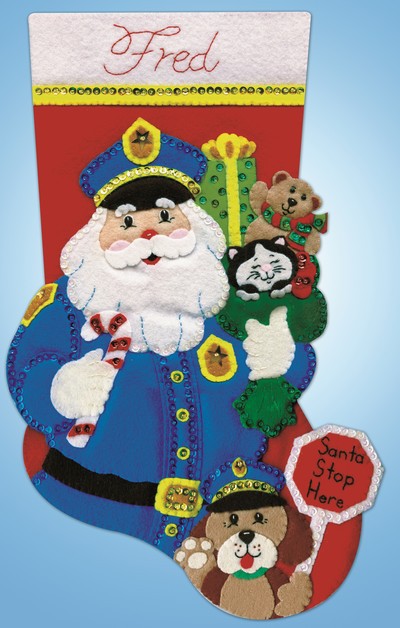 Policeman Santa Christmas Stocking Felt Applique Kit by Design Works