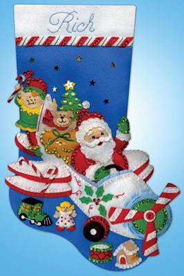 Flying Santa Christmas Stocking Felt Applique Kit by Design Works
