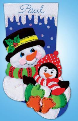 Snowman and Penguin Christmas Stocking Felt Applique Kit by Design Works