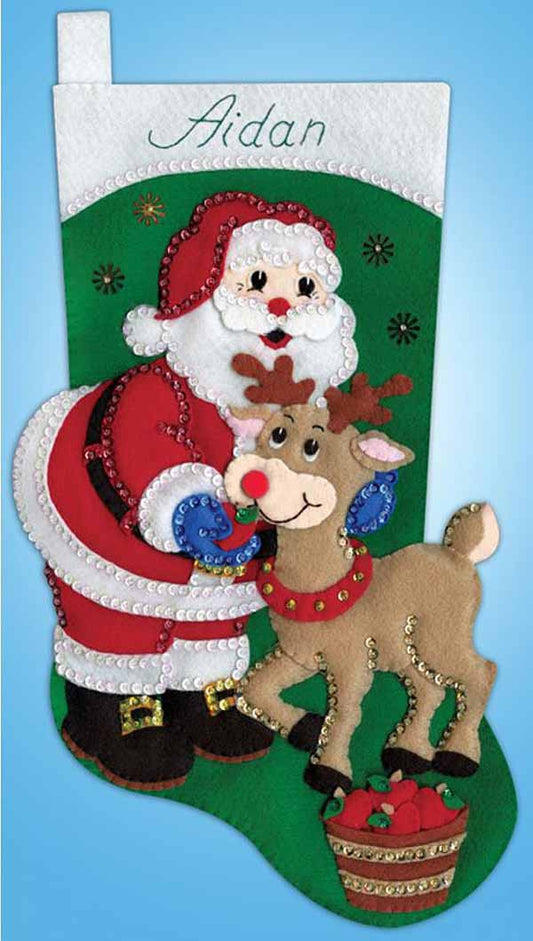 Santa and Reindeer Christmas Stocking Felt Applique Kit by Design Works