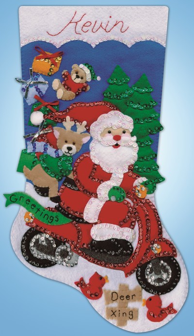 Scooter Santa Christmas Stocking Felt Applique Kit by Design Works
