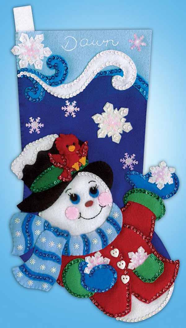 Snowflake Snowman Christmas Stocking Felt Applique Kit by Design Works