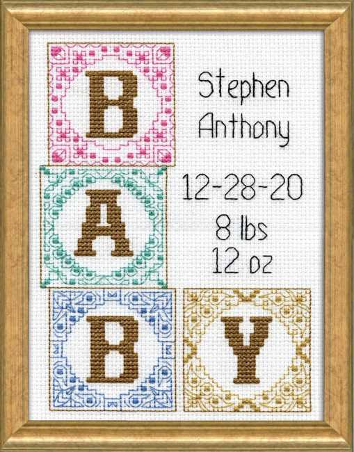Baby Blocks Birth Sampler Cross Stitch Kit by Design Works