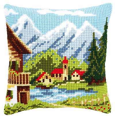 Alpine Village Printed Cross Stitch Cushion Kit by Vervaco