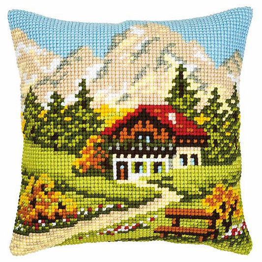 Mountain Scene Printed Cross Stitch Cushion Kit by Vervaco