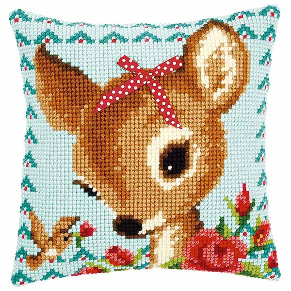 Bambi with Bow Printed Cross Stitch Cushion Kit by Vervaco