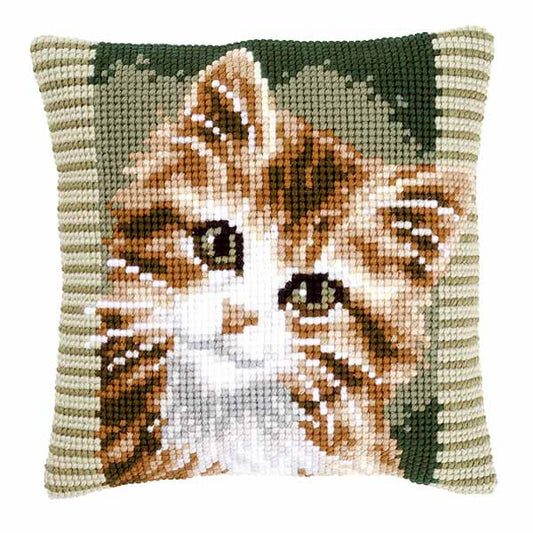 Brown Cat Printed Cross Stitch Cushion Kit by Vervaco