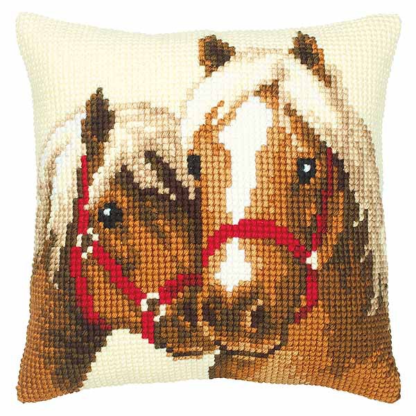 Horses Printed Cross Stitch Cushion Kit by Vervaco