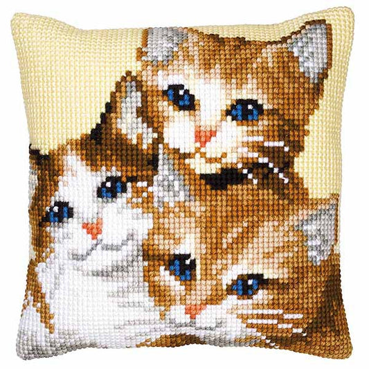 Kittens Printed Cross Stitch Cushion Kit by Vervaco