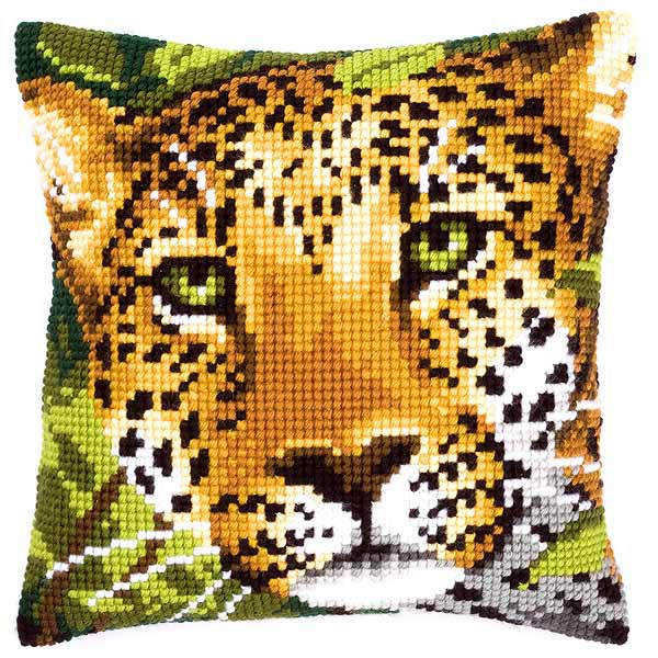 Leopard Printed Cross Stitch Cushion Kit by Vervaco