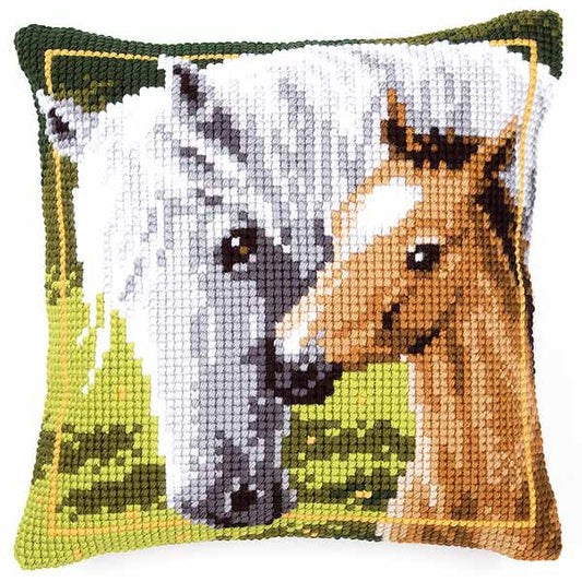 Mare and Foal Printed Cross Stitch Cushion Kit by Vervaco