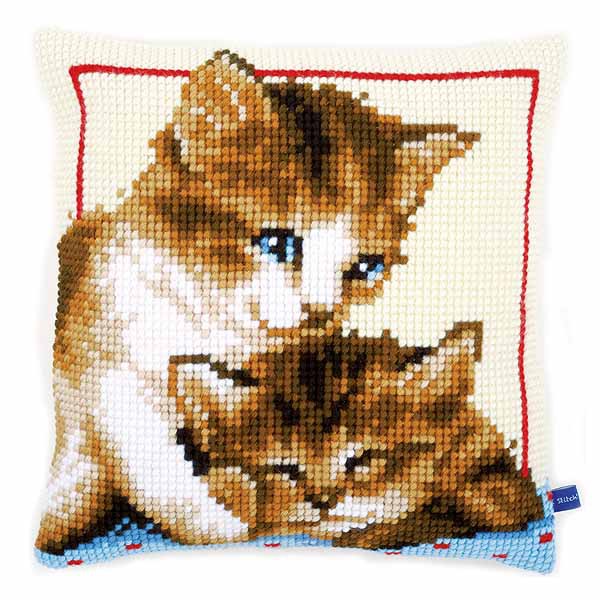 Playful Kittens Printed Cross Stitch Cushion Kit by Vervaco