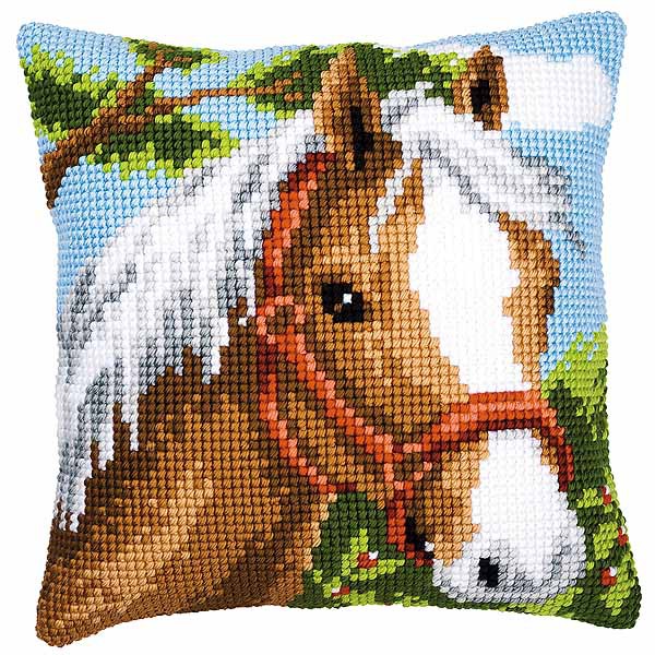 Pony Printed Cross Stitch Cushion Kit by Vervaco