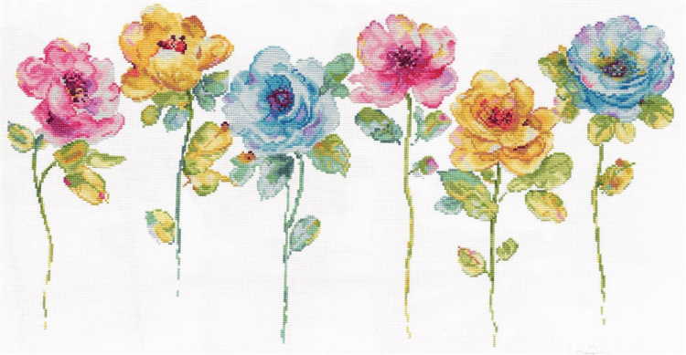 Watercolour Floral Row Cross Stitch Kit by Design Works