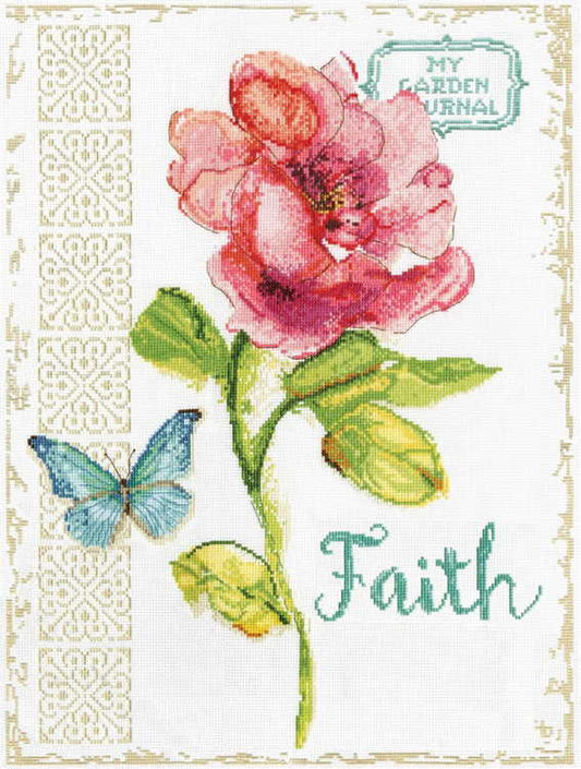 Pink Floral Faith Cross Stitch Kit by Design Works