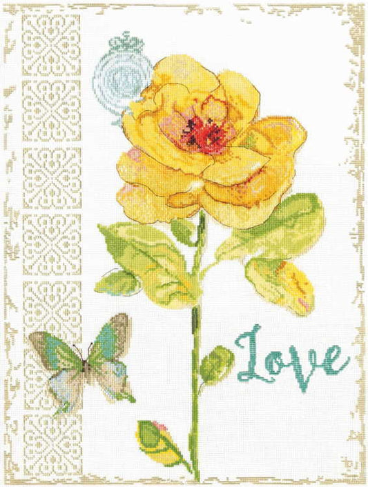 Yellow Floral Love Cross Stitch Kit by Design Works