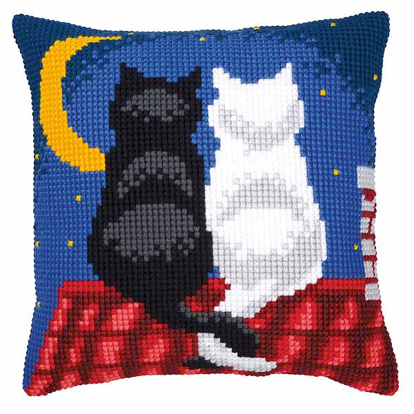 Roof Top Cats Printed Cross Stitch Cushion Kit by Vervaco
