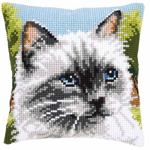 Siamese Cat Printed Cross Stitch Cushion Kit by Vervaco