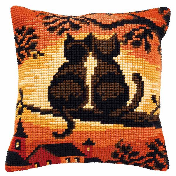 Sunset Cats Printed Cross Stitch Cushion Kit by Vervaco