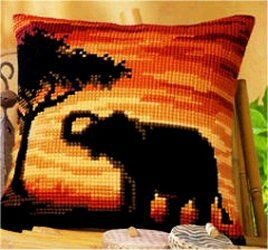 Sunset Elephant Printed Cross Stitch Cushion Kit by Vervaco