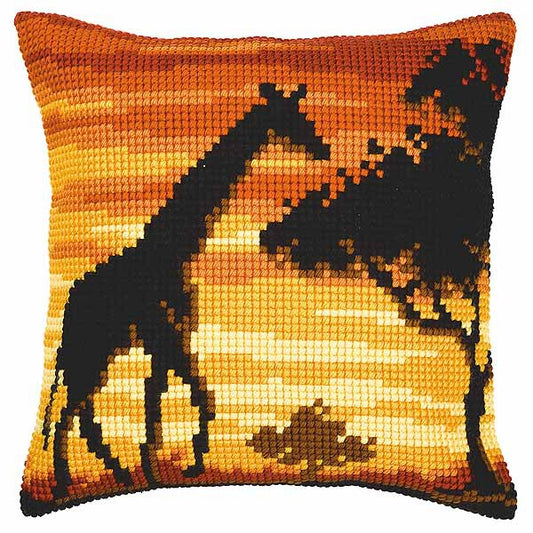 Sunset Giraffe Printed Cross Stitch Cushion Kit by Vervaco