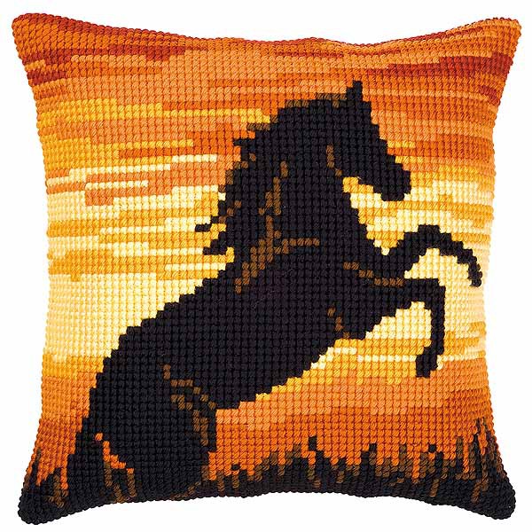 Sunset Stallion Printed Cross Stitch Cushion Kit by Vervaco