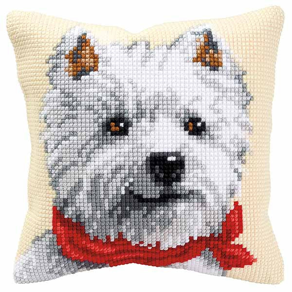 West Highland Terrier Printed Cross Stitch Cushion Kit by Vervaco