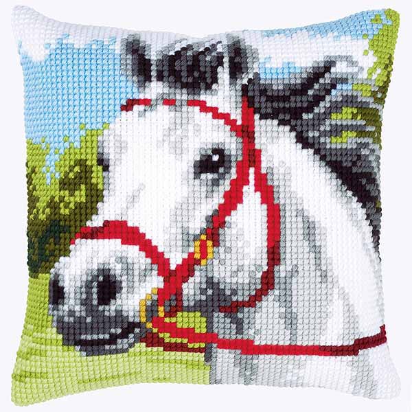 White Horse Printed Cross Stitch Cushion Kit by Vervaco