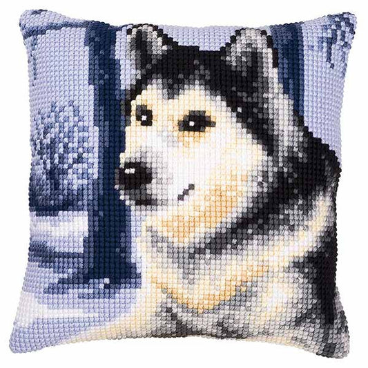 Winter Wolf Printed Cross Stitch Cushion Kit by Vervaco