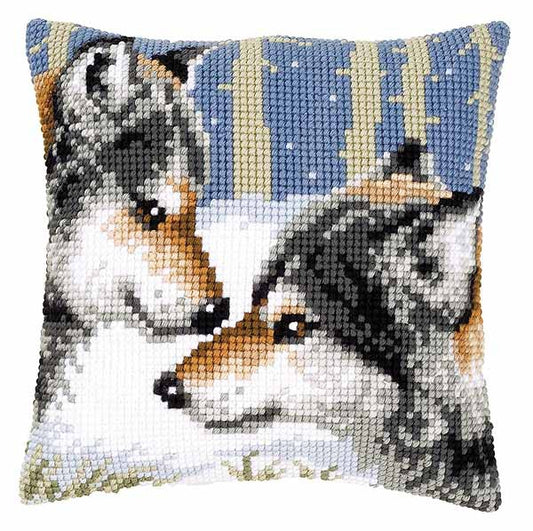 Wolves Printed Cross Stitch Cushion Kit by Vervaco