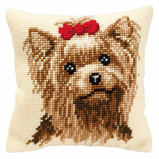 Yorkshire Terrier Printed Cross Stitch Cushion Kit by Vervaco