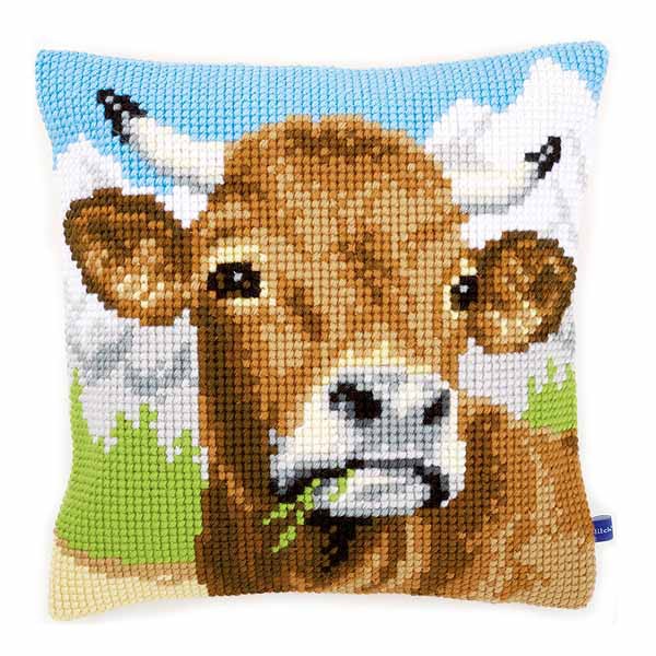 Cow  Printed Cross Stitch Cushion Kit by Vervaco
