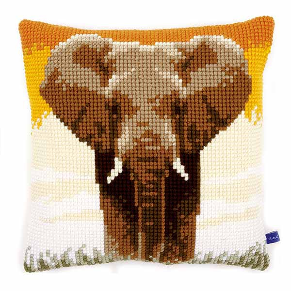 Elephant in the Savannah Printed Cross Stitch Cushion Kit by Vervaco