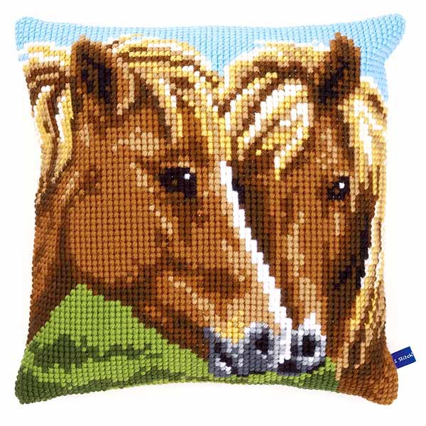 Horses Printed Cross Stitch Cushion Kit by Vervaco