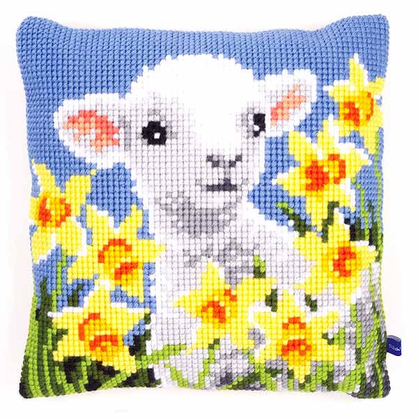 Lamb Printed Cross Stitch Cushion Kit by Vervaco
