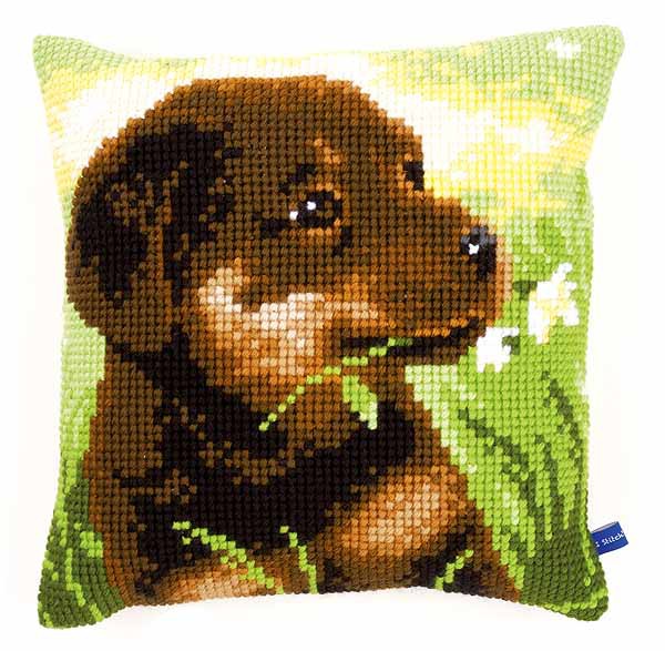 Rottweiler Puppy Printed Cross Stitch Cushion Kit by Vervaco