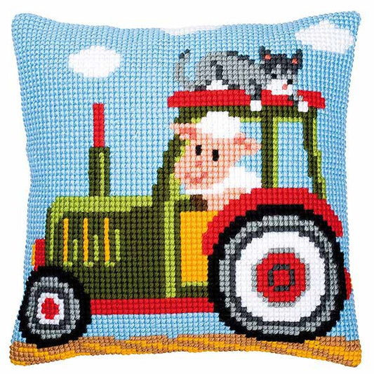 Tractor Printed Cross Stitch Cushion Kit by Vervaco