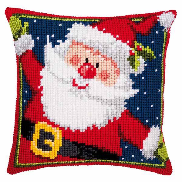 Father Christmas Printed Cross Stitch Cushion Kit by Vervaco