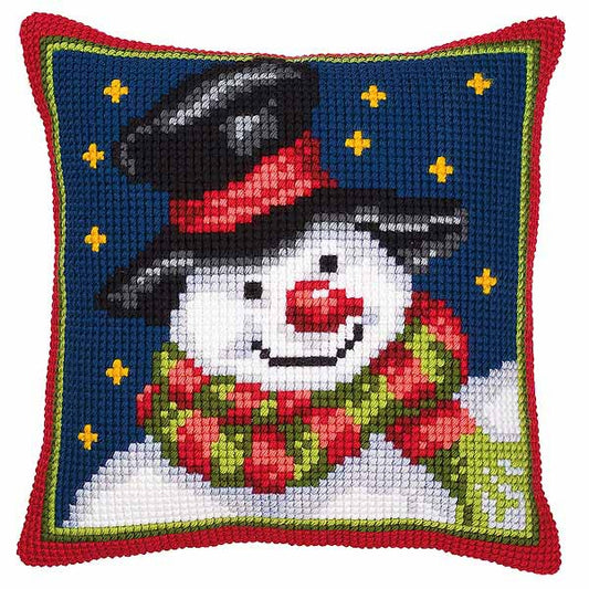Snowman Printed Cross Stitch Cushion Kit by Vervaco