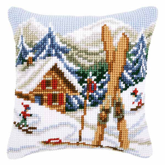 Snow Fun Printed Cross Stitch Cushion Kit by Vervaco