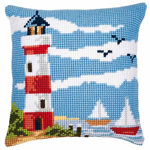 Lighthouse Scene Printed Cross Stitch Cushion Kit by Vervaco