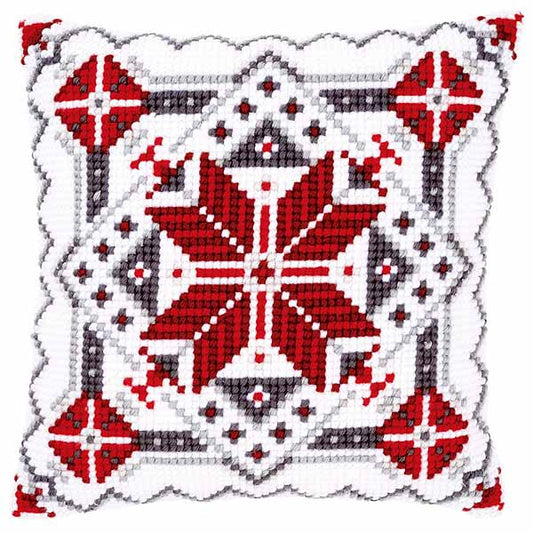Snow Crystal Printed Cross Stitch Cushion Kit by Vervaco