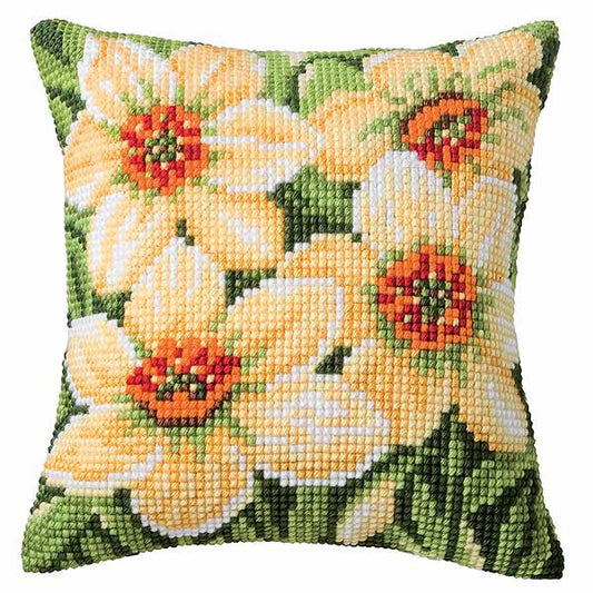 Daffodils Printed Cross Stitch Cushion Kit by Vervaco