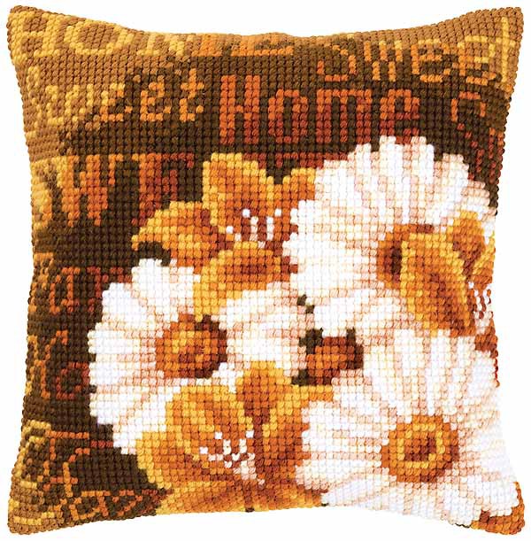 Daisies Printed Cross Stitch Cushion Kit by Vervaco