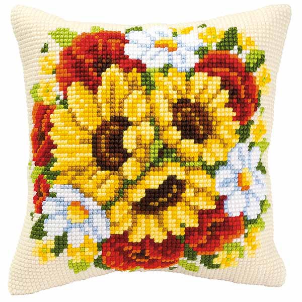 Floral Posy Printed Cross Stitch Cushion Kit by Vervaco
