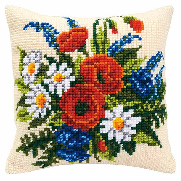 Floral Bouquet Printed Cross Stitch Cushion Kit by Vervaco