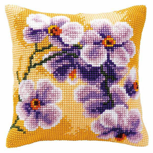 Purple Orchid Printed Cross Stitch Cushion Kit by Vervaco
